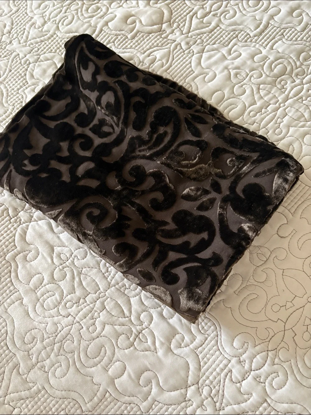 Summer Tompkins vintage Brown Velvet Flocked Scarf with Damask Pattern